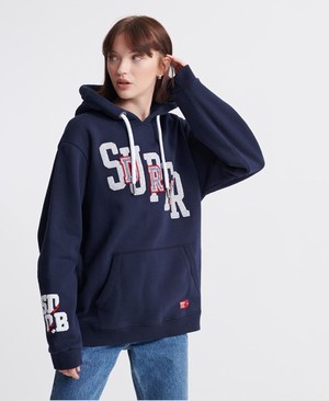 Superdry SDQB Staggler Női Kapucnis Pulóver Sötétkék | THLBC7564